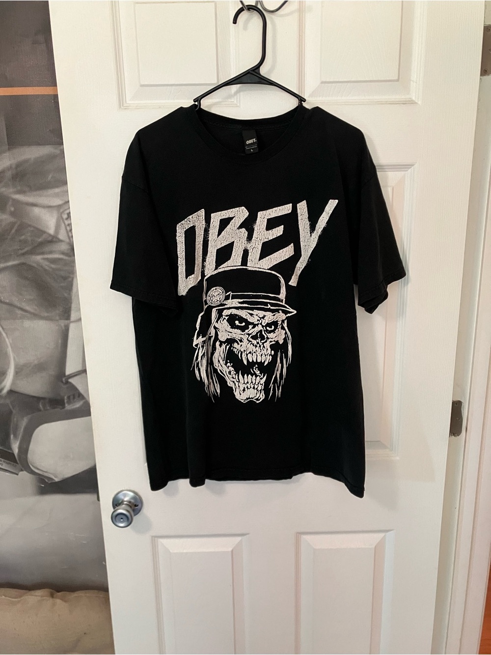OBEY Skull T Shirt Tee Mens Large L Black Biker